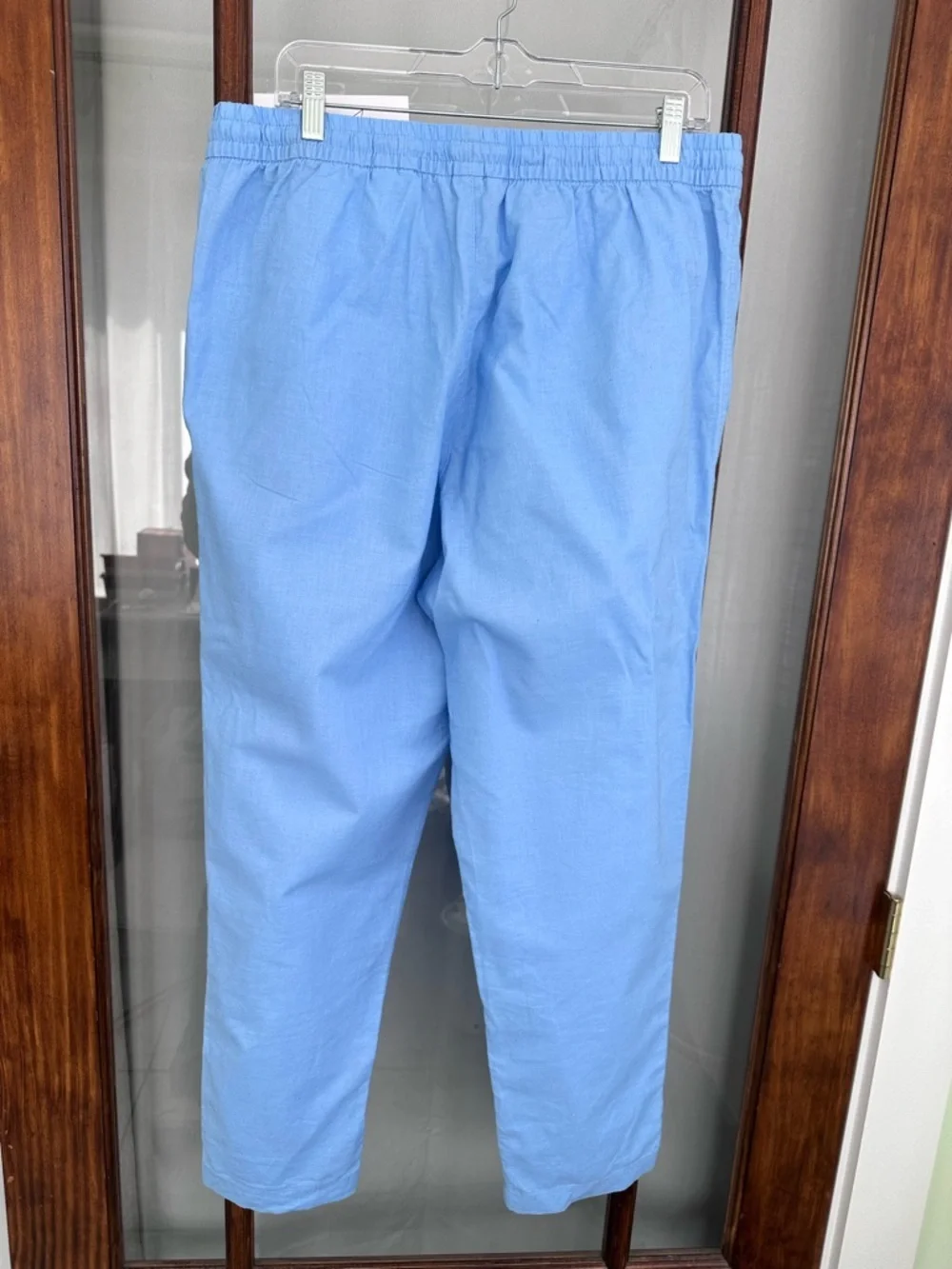 H&M Pants High Rise Wide Leg Linen‎ Blend Drawstring PANTS Women’s Blue Size L